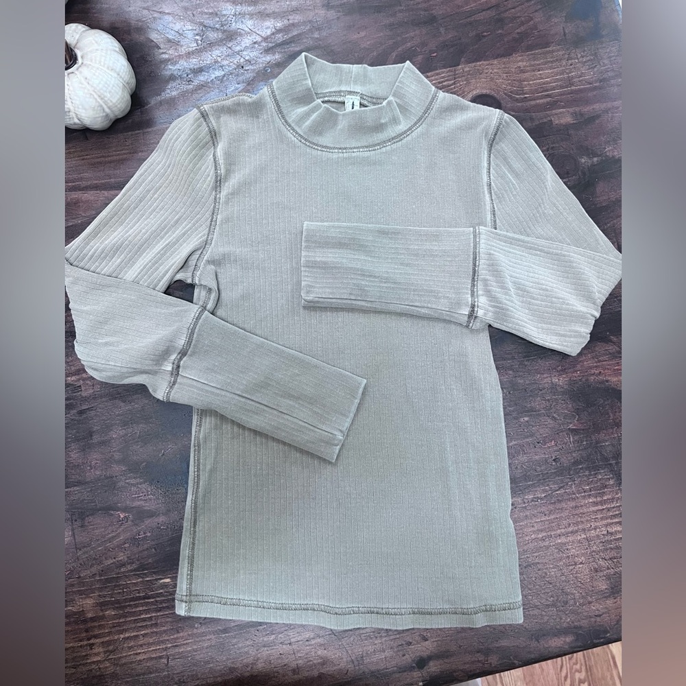 Free People Army green Ribbed Mockneck Top